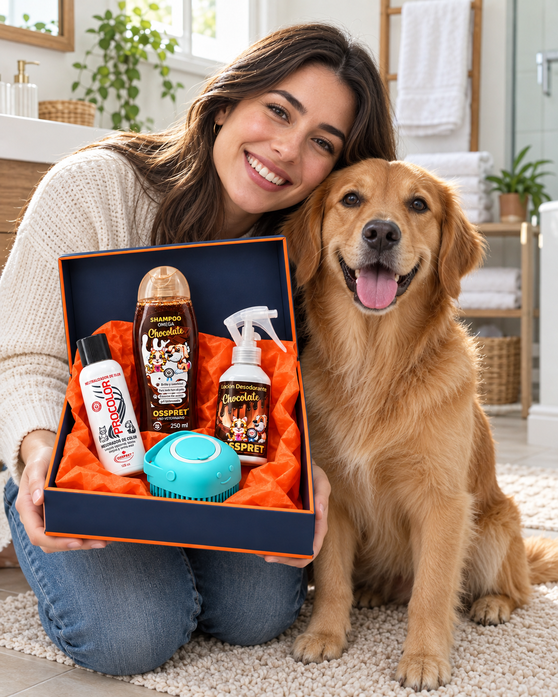 Kit de ba&ntilde;o en uso con perro - Tokio Pet Shop